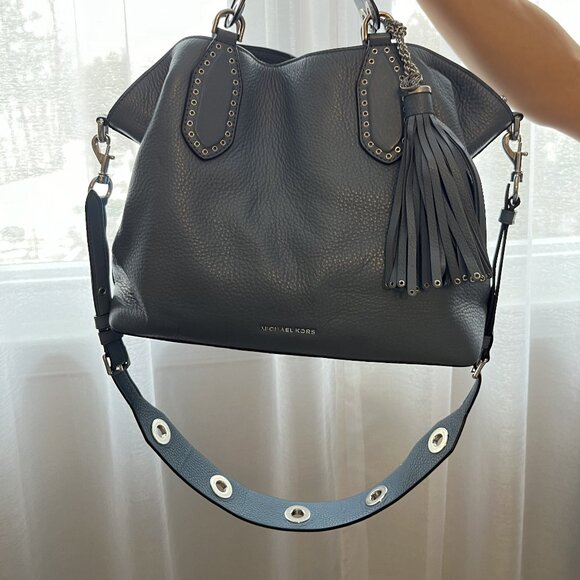 Michael Kors Brooklyn Large Leather Satchel - Navy (Pebbled Leather) - Picture 5 of 5